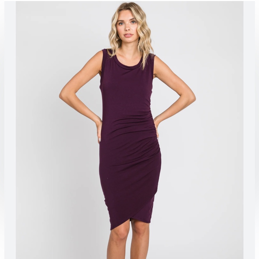 Leith Ruched Dress; Color: Plum/Dark Purple; Size: XS